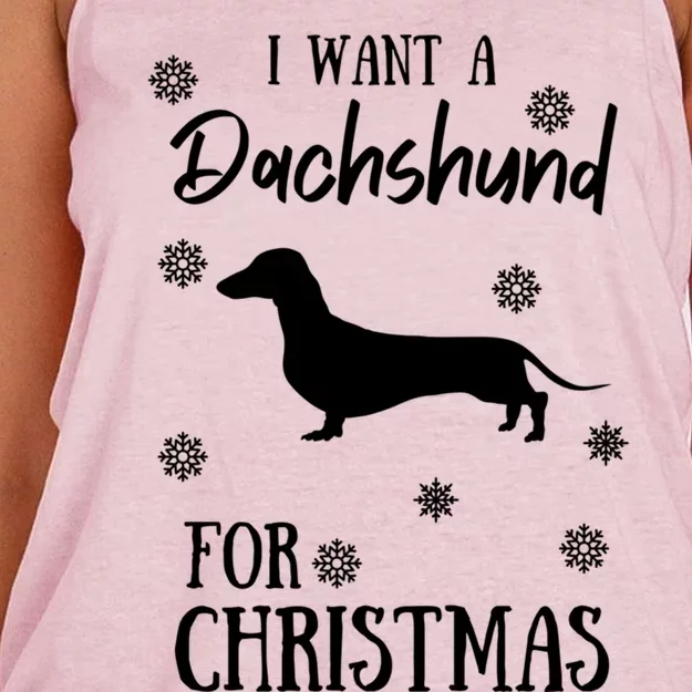 I Want A Dachshund For Christmas Weenie Dog Gift Women's Knotted Racerback Tank