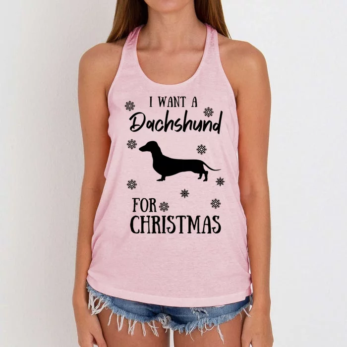 I Want A Dachshund For Christmas Weenie Dog Gift Women's Knotted Racerback Tank