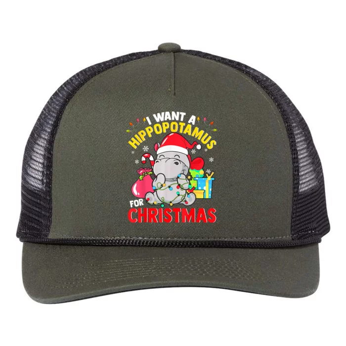 I Want A Hippopotamus For Christmas Hippo Christmas Pajamas Gift Retro Rope Trucker Hat Cap