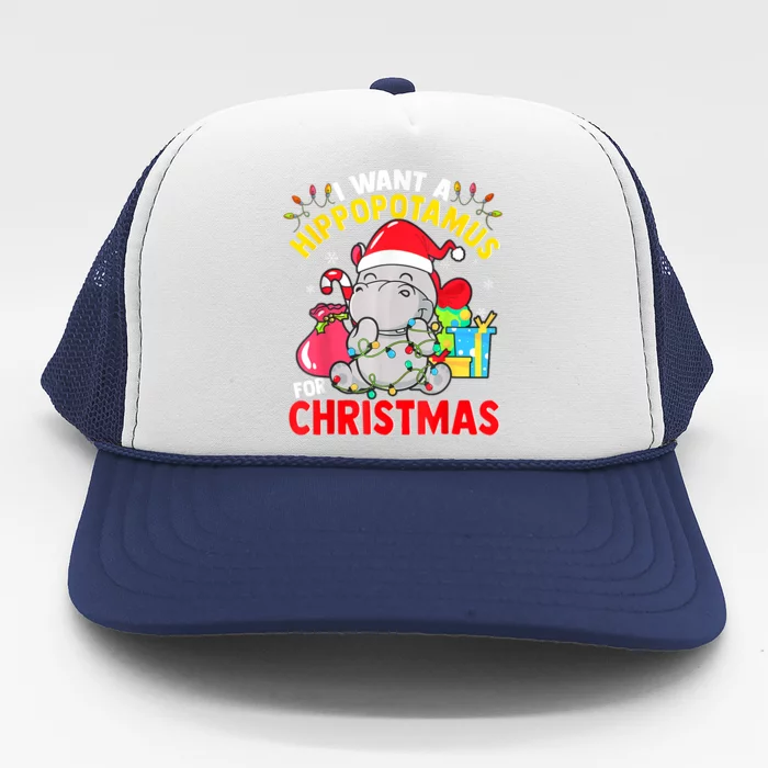 I Want A Hippopotamus For Christmas Hippo Christmas Pajamas Gift Trucker Hat