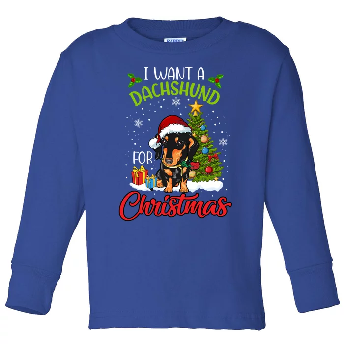 I Want A Dachshund For Christmas Xmas Hippo Gift Toddler Long Sleeve Shirt