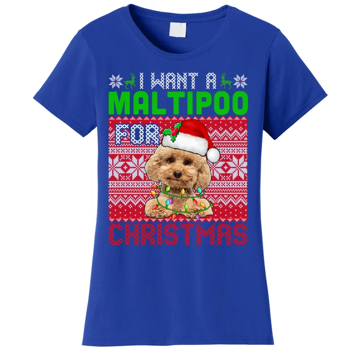 I Want A Maltipoo For Christmas Santa Dog Lover Owner Cool Gift Women's T-Shirt