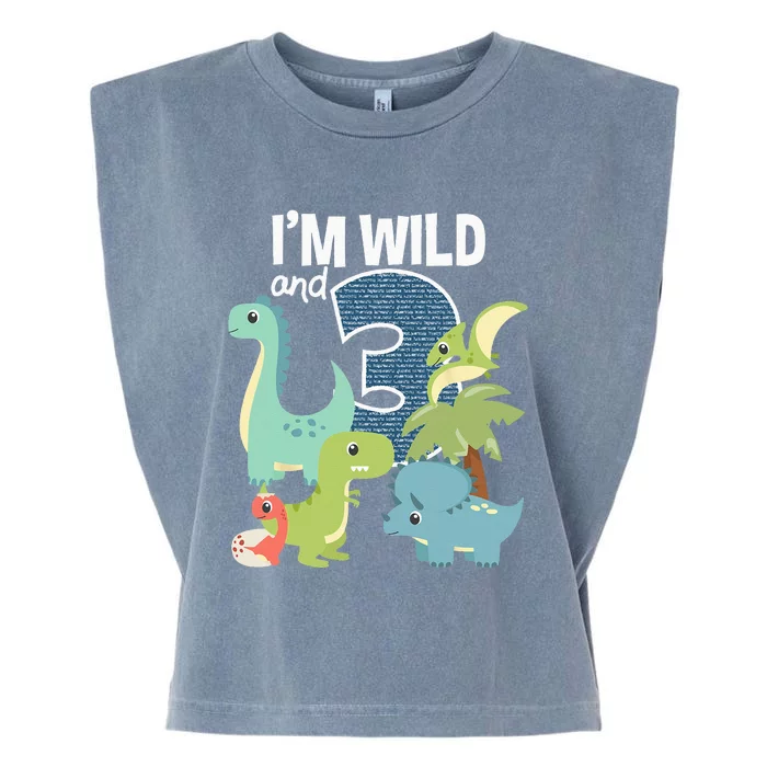 Im Wild And 3 Dinosaurs Theme Birthday Dinosaur Party Garment-Dyed Women's Muscle Tee