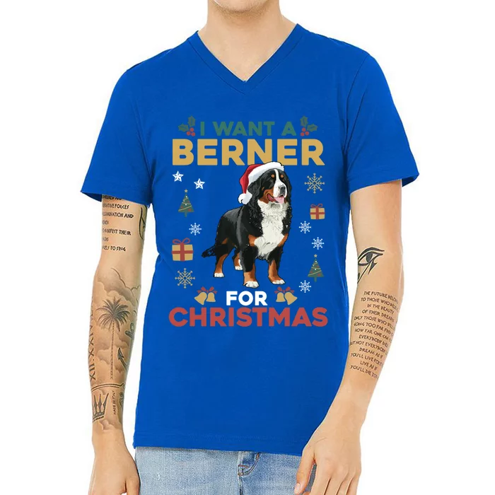 I Want A Berner For Christmas Cute Dog Lovers Family Pajama Gift V-Neck T-Shirt