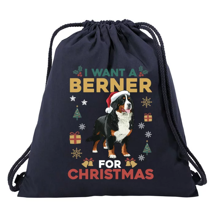 I Want A Berner For Christmas Cute Dog Lovers Family Pajama Gift Drawstring Bag