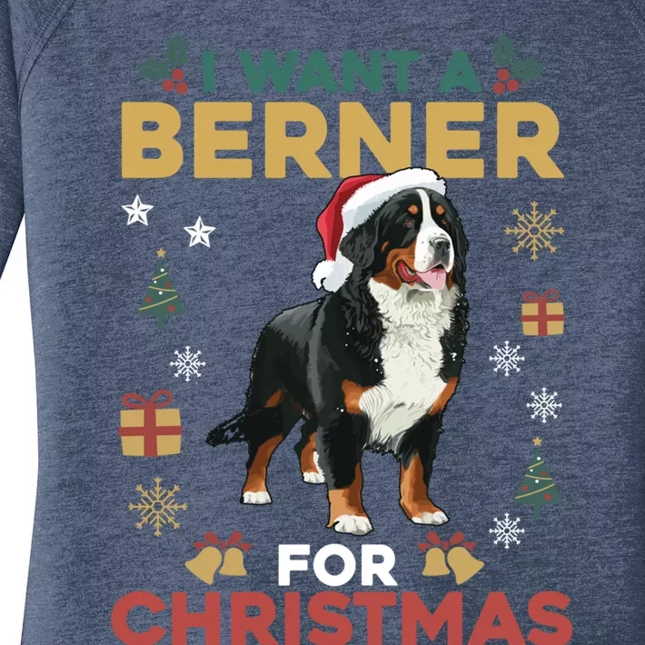 I Want A Berner For Christmas Cute Dog Lovers Family Pajama Gift Women's Perfect Tri Tunic Long Sleeve Shirt