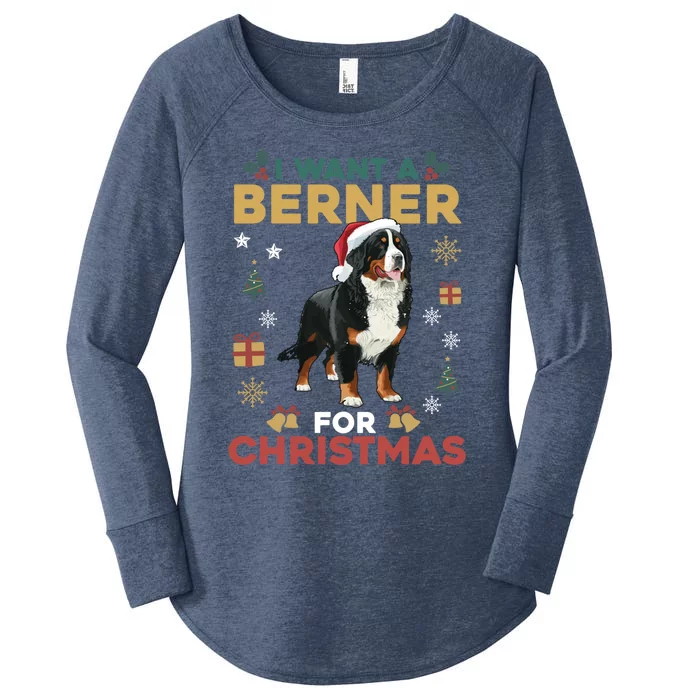 I Want A Berner For Christmas Cute Dog Lovers Family Pajama Gift Women's Perfect Tri Tunic Long Sleeve Shirt