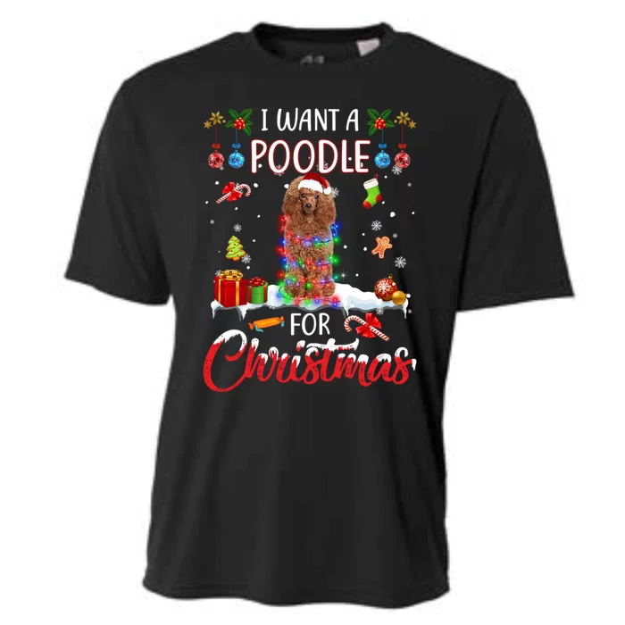 I Want A Poodle For Christmas Xmas Lights Santa Poodle Cool Gift Cooling Performance Crew T-Shirt