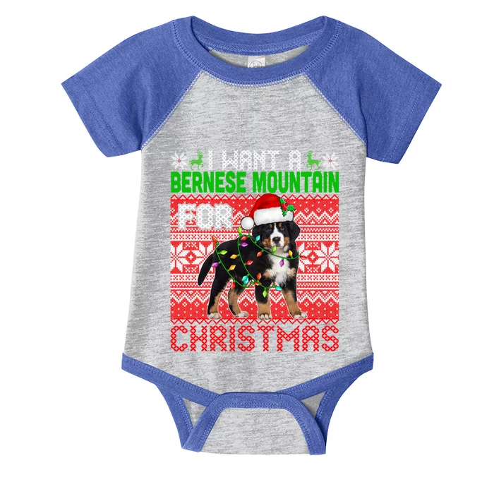 I Want A Bernese Mountain For Christmas Santa Dog Lover Funny Gift Infant Baby Jersey Bodysuit