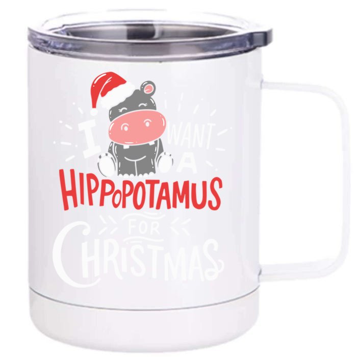 I Want A Hippopotamus For Christmas Xmas Hippo Gift Front & Back 12oz Stainless Steel Tumbler Cup