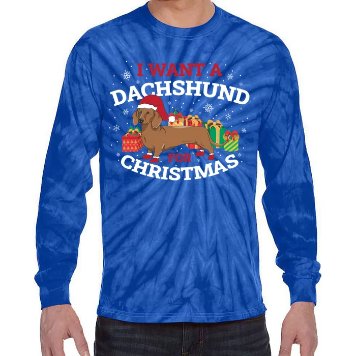 I Want A Dachshund For Christmas Cute Gift Tie-Dye Long Sleeve Shirt