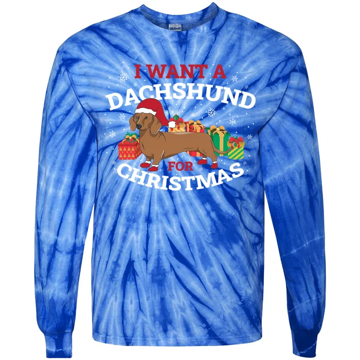 I Want A Dachshund For Christmas Cute Gift Tie-Dye Long Sleeve Shirt