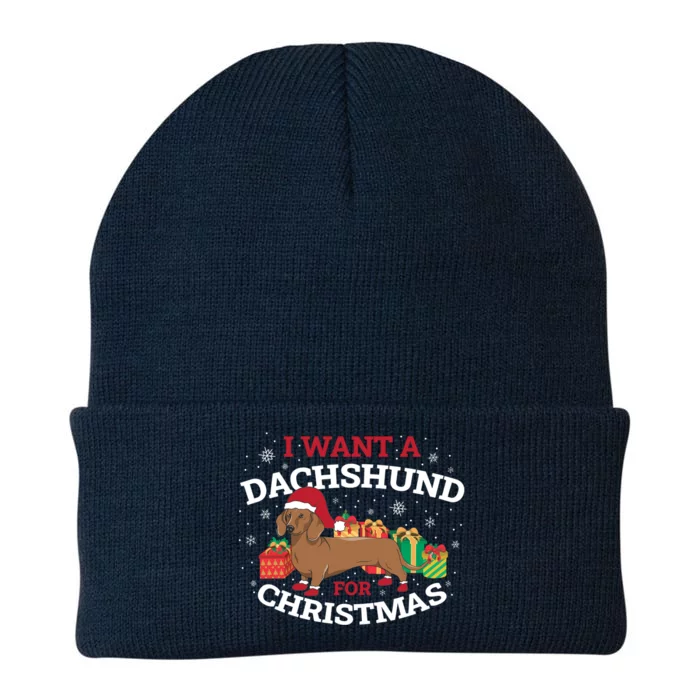 I Want A Dachshund For Christmas Cute Gift Knit Cap Winter Beanie