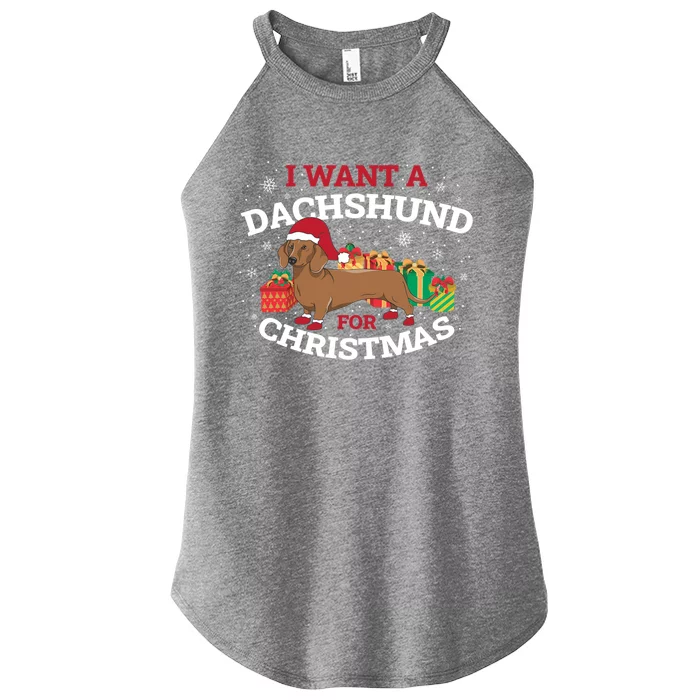 I Want A Dachshund For Christmas Cute Gift Women’s Perfect Tri Rocker Tank