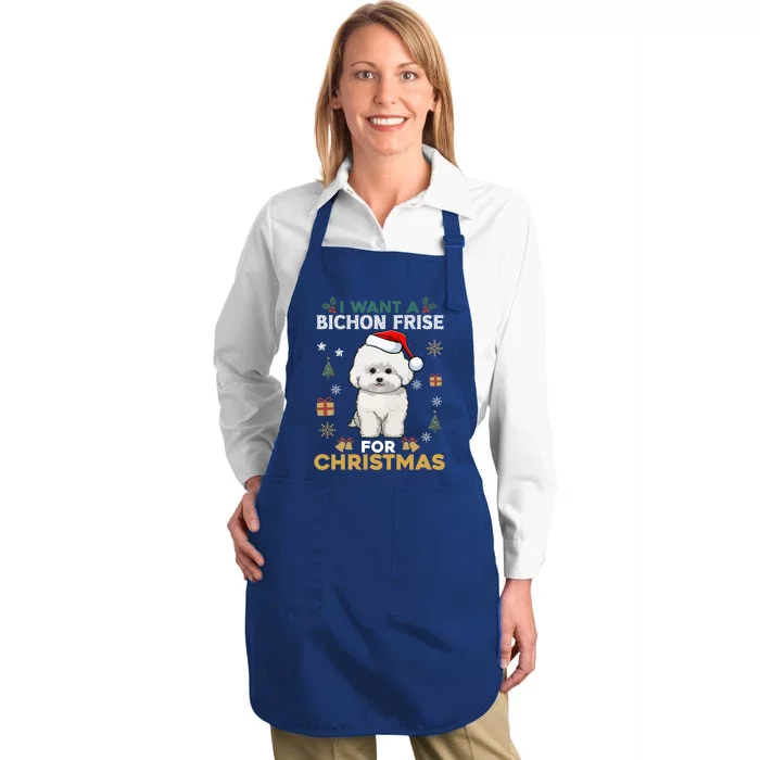 I Want A Bichon Frise For Christmas Cute Dog Lover Pajamas Cool Gift Full-Length Apron With Pocket