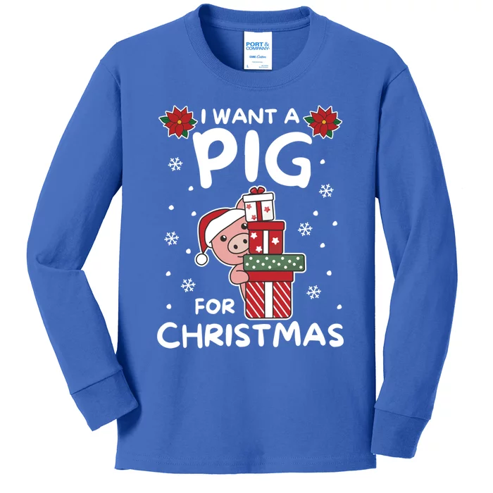 I Want A Pig For Christmas Cute Pigs Cool Gift Kids Long Sleeve Shirt