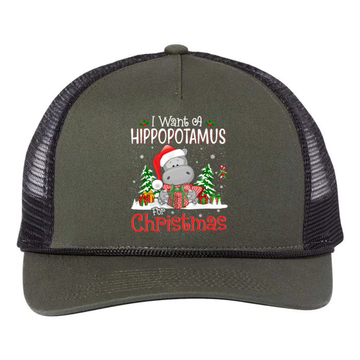 I Want A Hippopotamus For Christmas Xmas Hippo For Gift Retro Rope Trucker Hat Cap