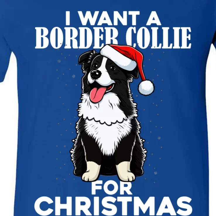 I Want A Border Collie For Christmas Cute Dog Lover Pajamas Funny Gift V-Neck T-Shirt