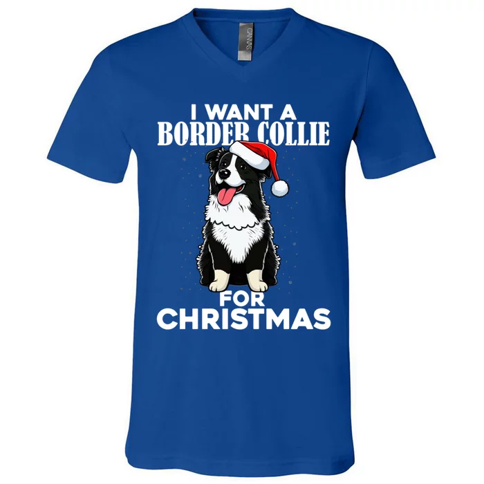 I Want A Border Collie For Christmas Cute Dog Lover Pajamas Funny Gift V-Neck T-Shirt