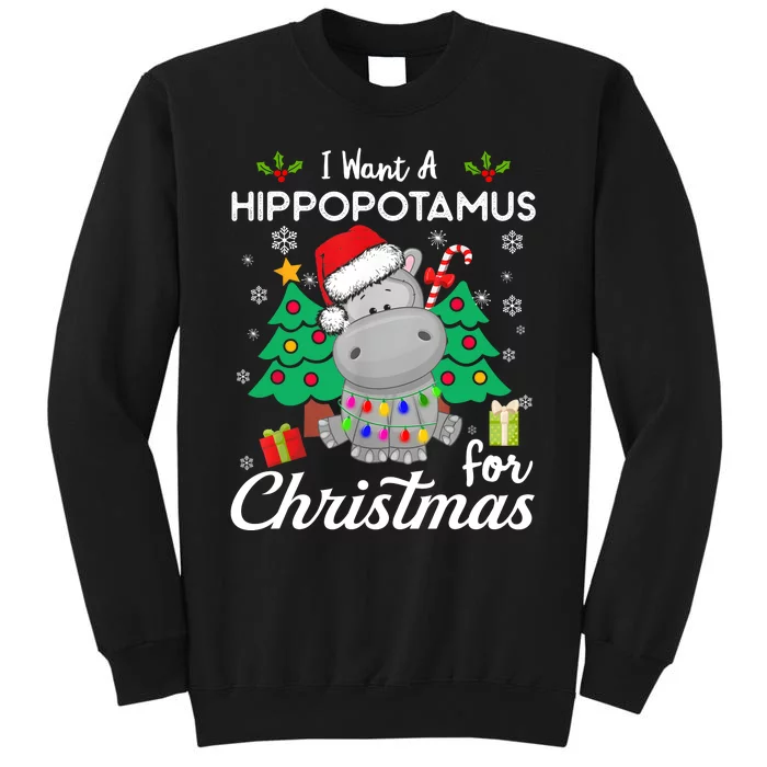 I Want A Hippopotamus For Christmas Cute Gift Xmas Costume Tall Sweatshirt