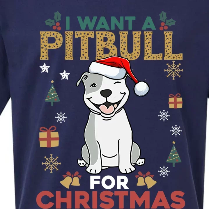 I Want A Pitbull For Christmas Cute Dog Lover Pajama Cool Gift Sueded Cloud Jersey T-Shirt