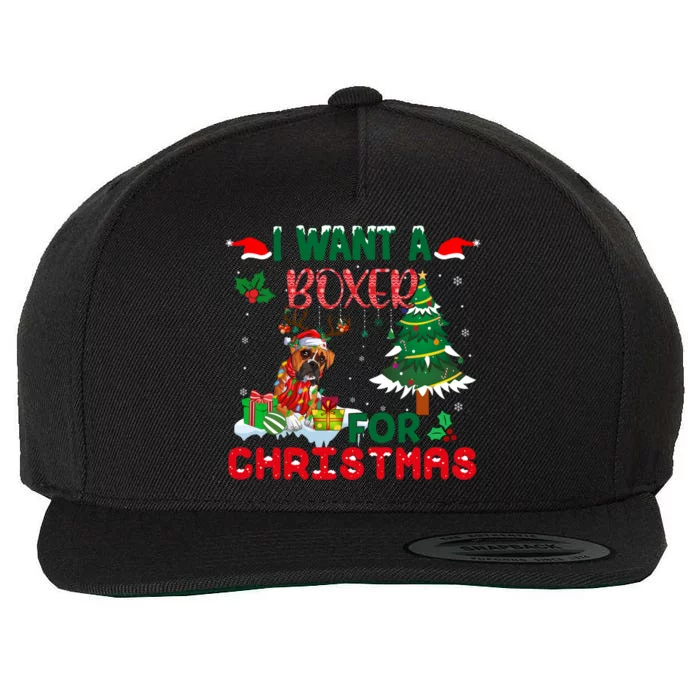 I Want A Boxer Dog For Christmas Xmas Boxer Reindeer Cute Gift Wool Snapback Cap