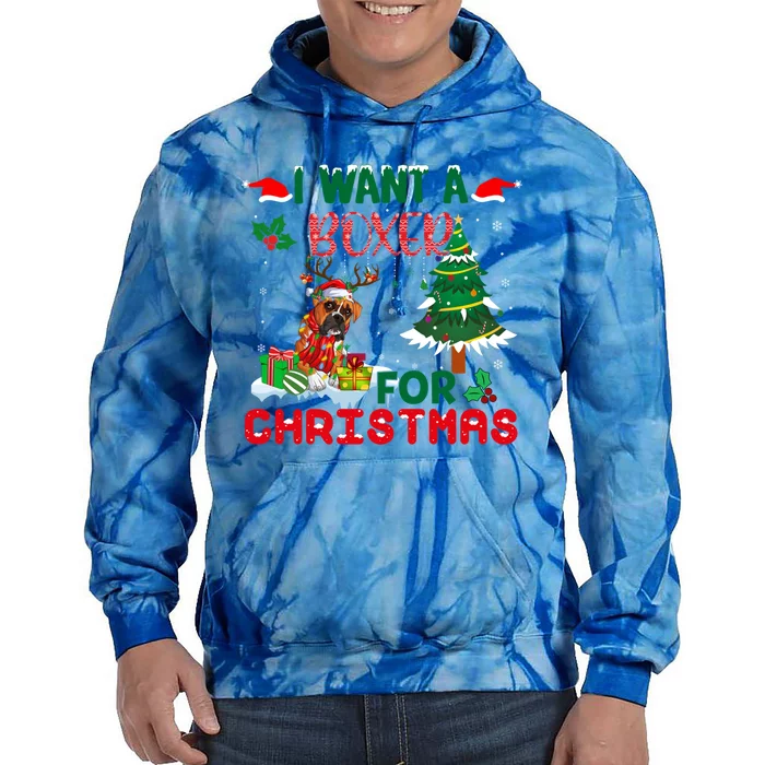 I Want A Boxer Dog For Christmas Xmas Boxer Reindeer Cute Gift Tie Dye Hoodie