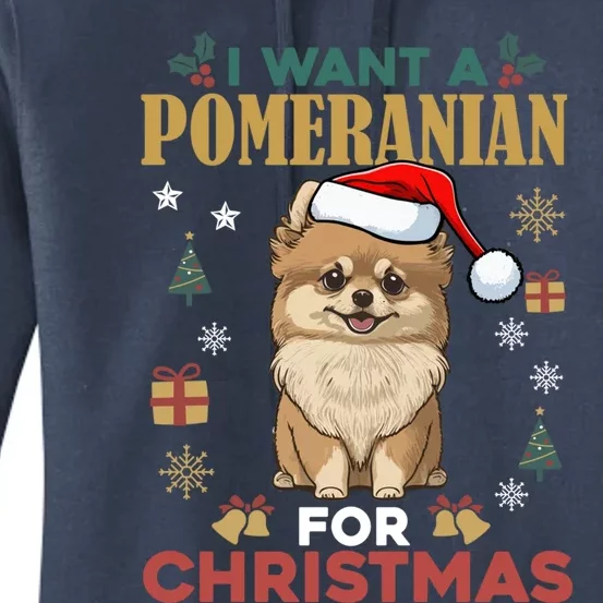 I Want A Pomeranian For Christmas Cute Dog Lover Xmas Pajama Gift Women's Pullover Hoodie