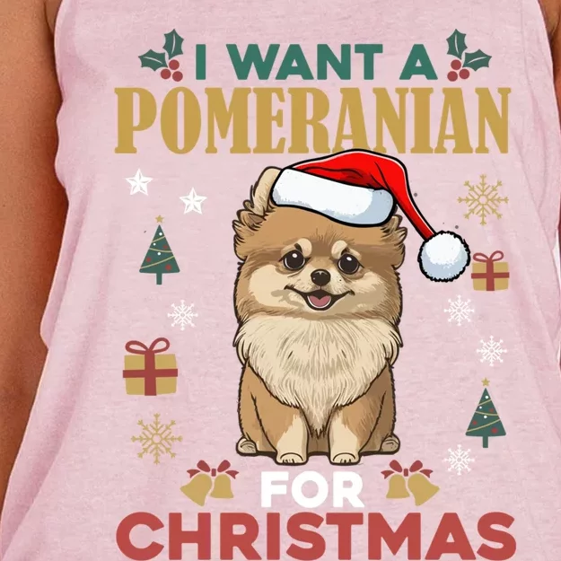 I Want A Pomeranian For Christmas Cute Dog Lover Xmas Pajama Gift Women's Knotted Racerback Tank