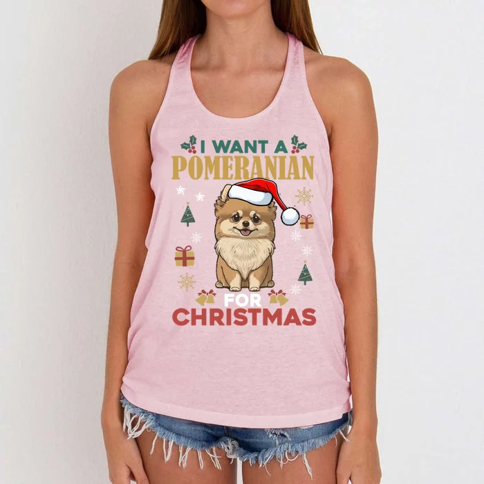 I Want A Pomeranian For Christmas Cute Dog Lover Xmas Pajama Gift Women's Knotted Racerback Tank