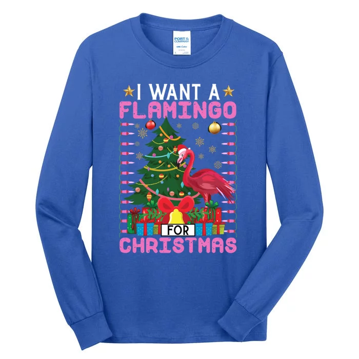 I Want A Flamingo For Christmas Ugly Sweater Flamingo Gift Tall Long Sleeve T-Shirt