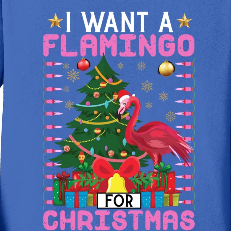 I Want A Flamingo For Christmas Ugly Sweater Flamingo Gift Kids Long Sleeve Shirt