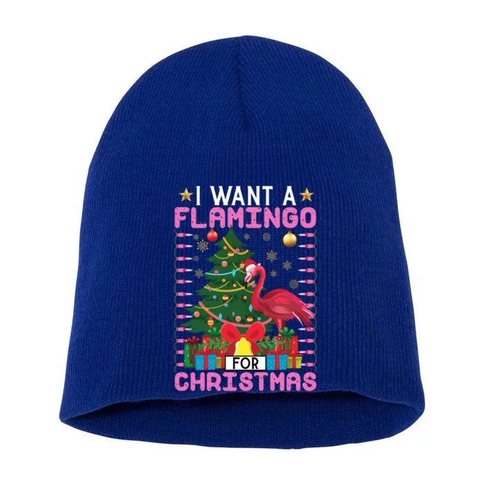 I Want A Flamingo For Christmas Ugly Sweater Flamingo Gift Short Acrylic Beanie