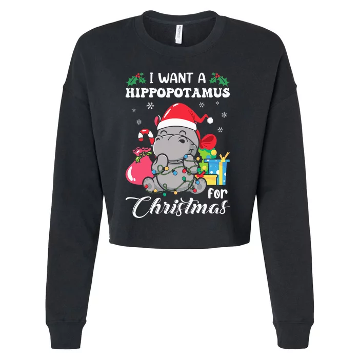 I Want A Hippopotamus For Christmas Hippo Christmas Pajamas Cropped Pullover Crew