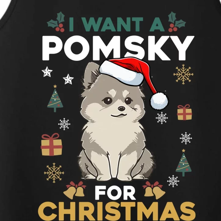 I Want A Pomsky For Christmas Cute Dog Lover Pajamas Family Cool Gift Performance Tank