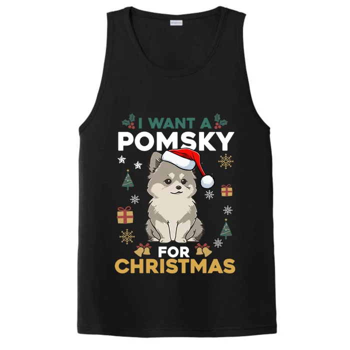 I Want A Pomsky For Christmas Cute Dog Lover Pajamas Family Cool Gift Performance Tank