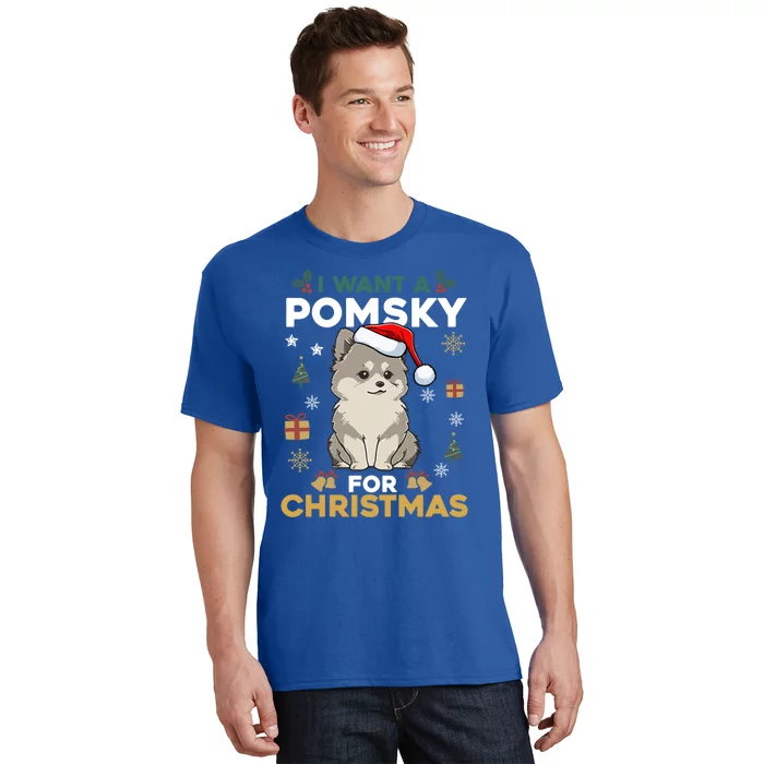I Want A Pomsky For Christmas Cute Dog Lover Pajamas Family Cool Gift T-Shirt