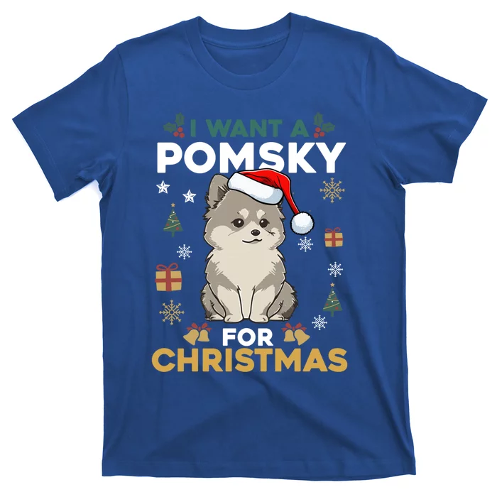 I Want A Pomsky For Christmas Cute Dog Lover Pajamas Family Cool Gift T-Shirt