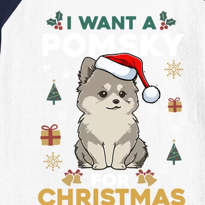 I Want A Pomsky For Christmas Cute Dog Lover Pajamas Family Cool Gift Baseball Sleeve Shirt