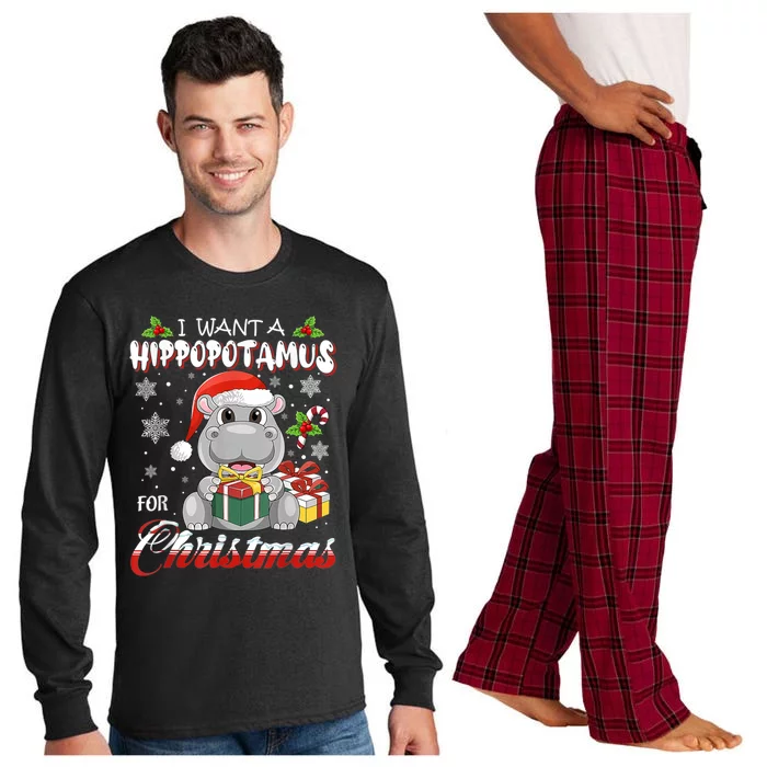 I Want A Hippopotamus For Christmas Funny Hippo Xmas Pajamas Gift Long Sleeve Pajama Set