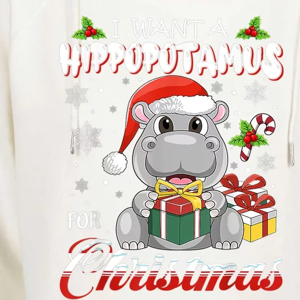 I Want A Hippopotamus For Christmas Funny Hippo Xmas Pajamas Gift Womens Funnel Neck Pullover Hood