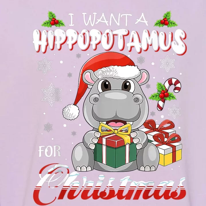 I Want A Hippopotamus For Christmas Funny Hippo Xmas Pajamas Gift Garment-Dyed Sweatshirt