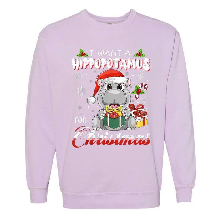 I Want A Hippopotamus For Christmas Funny Hippo Xmas Pajamas Gift Garment-Dyed Sweatshirt