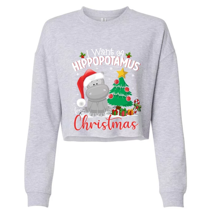 I Want A Hippopotamus For Christmas Xmas Hippo Gift Cropped Pullover Crew