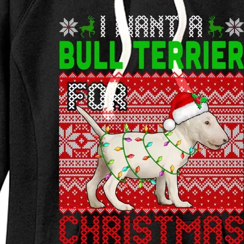 I Want A Bull Terrier For Christmas Santa Dog Lover Owner Meaningful Gift Women's Fleece Hoodie