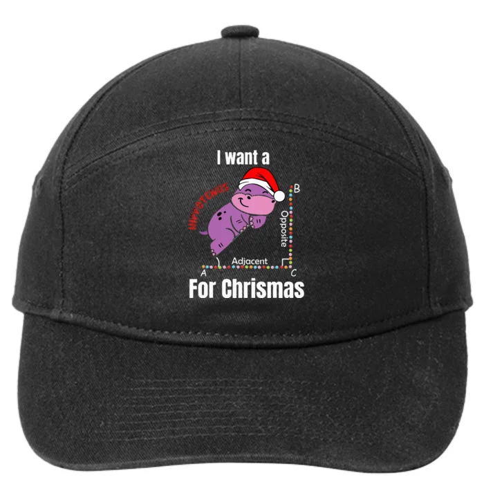 I Want A Hippotenuse For Christmas Teacher Math Cute Hippo 7-Panel Snapback Hat