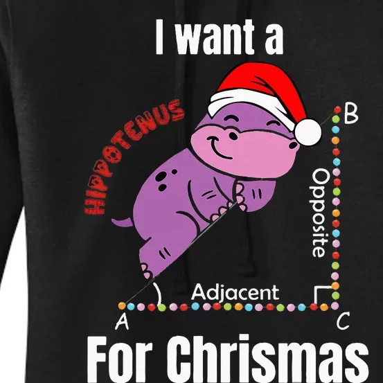 I Want A Hippotenuse For Christmas Teacher Math Cute Hippo Women's Pullover Hoodie