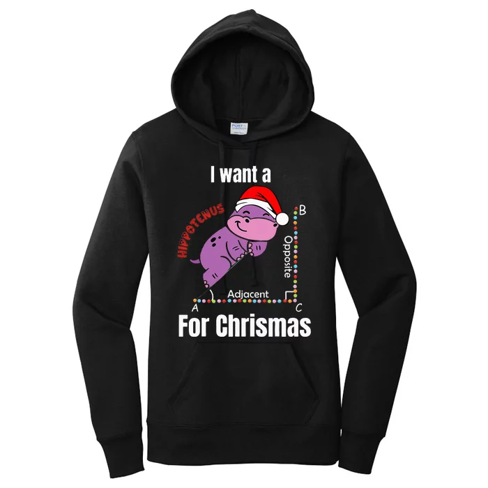 I Want A Hippotenuse For Christmas Teacher Math Cute Hippo Women's Pullover Hoodie