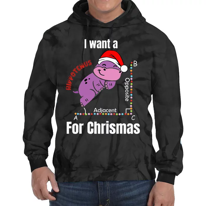 I Want A Hippotenuse For Christmas Teacher Math Cute Hippo Tie Dye Hoodie