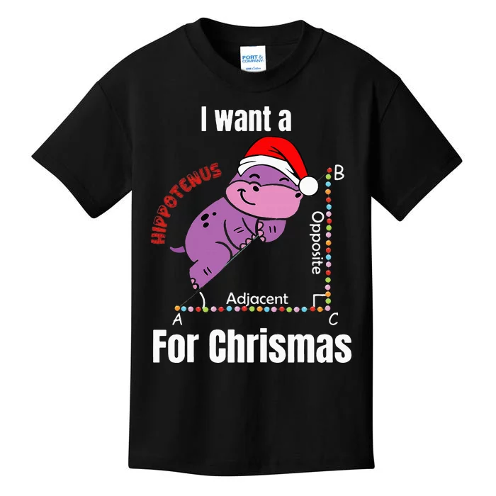 I Want A Hippotenuse For Christmas Teacher Math Cute Hippo Kids T-Shirt